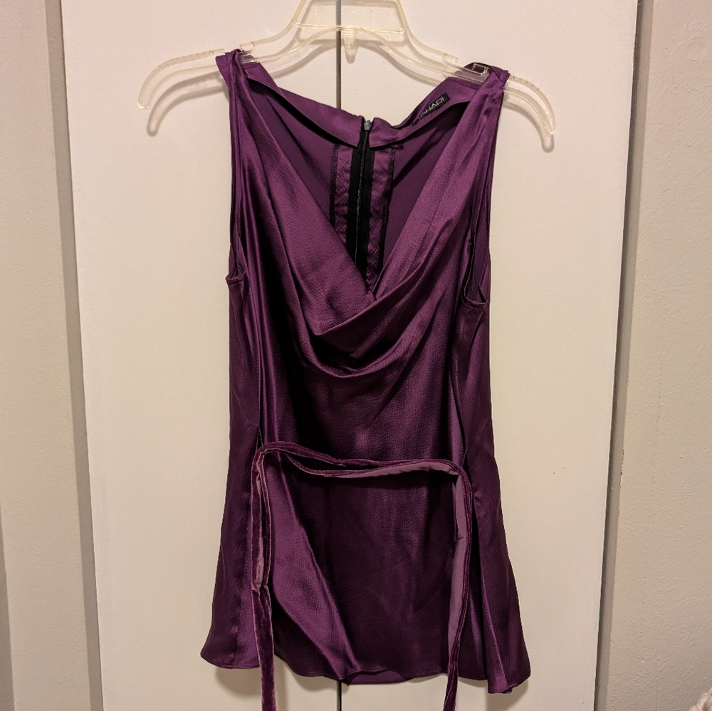 Tahari Purple Satin Cowl Neck Tank Top